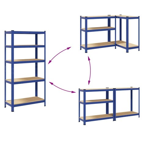 Opbergrek 5-laags staal & bewerkt hout blauw 7