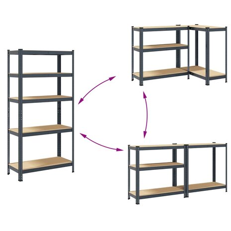 Opbergrek 5-laags staal & bewerkt hout antracietkleurig 7