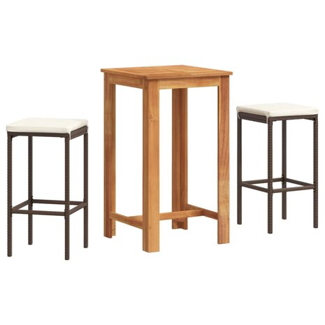 3-delige Tuinbarset massief acaciahout en poly rattan bruin 2