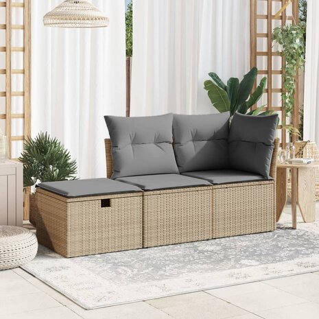 Tuinkruk met kussen 55x55x37 cm poly rattan beige 3