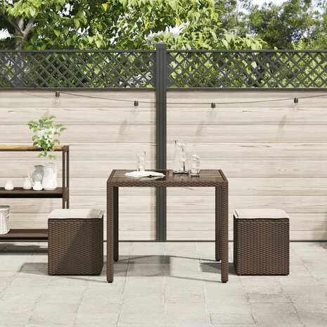 Tuinkrukken met kussens 2 st 40x40x43 cm poly rattan bruin 3