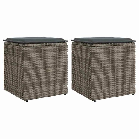Tuinkrukken met kussens 2 st 40x40x43 cm poly rattan grijs 1
