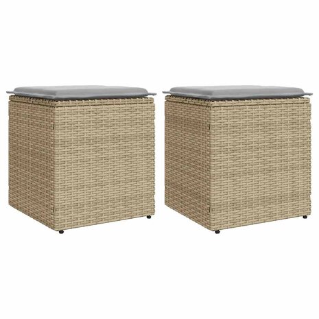 Tuinkrukken met kussens 2 st 40x40x43 cm poly rattan beige 1