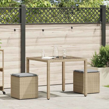 Tuinkrukken met kussens 2 st 40x40x43 cm poly rattan beige 2