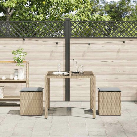 Tuinkrukken met kussens 2 st 40x40x43 cm poly rattan beige 3