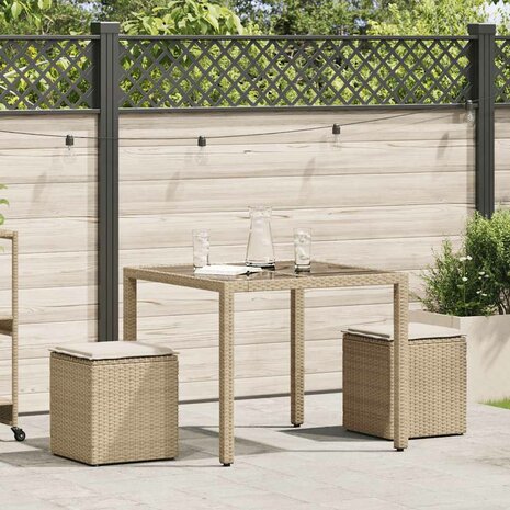 Tuinkrukken met kussens 2 st 40x40x43 cm poly rattan beige 2
