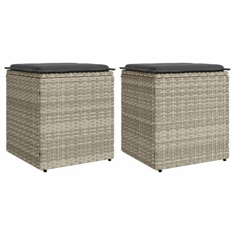 Tuinkrukken met kussens 2 st 40x40x43 cm poly rattan lichtgrijs 1