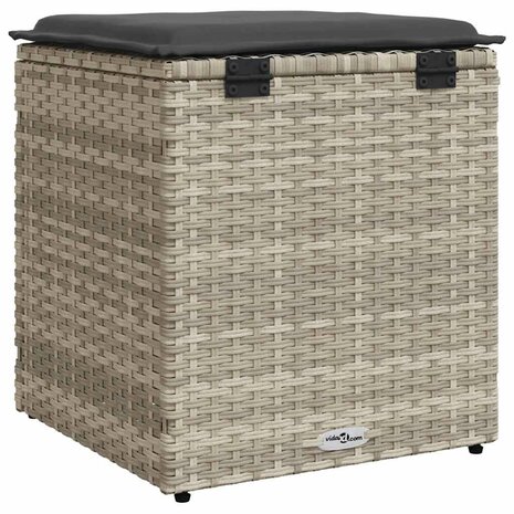 Tuinkrukken met kussens 2 st 40x40x43 cm poly rattan lichtgrijs 8