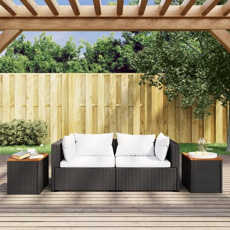 Tuinbijzettafels 2 st 55x34x37 cm hout poly rattan zwart 3