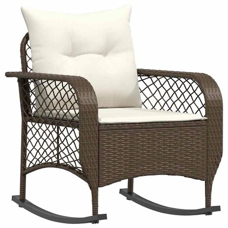 Tuinschommelstoel met kussens poly rattan bruin 2