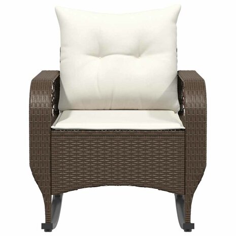 Tuinschommelstoel met kussens poly rattan bruin 4
