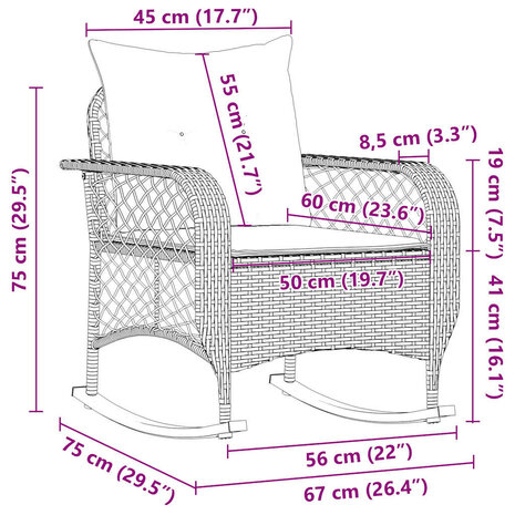Tuinschommelstoel met kussens poly rattan beige 9
