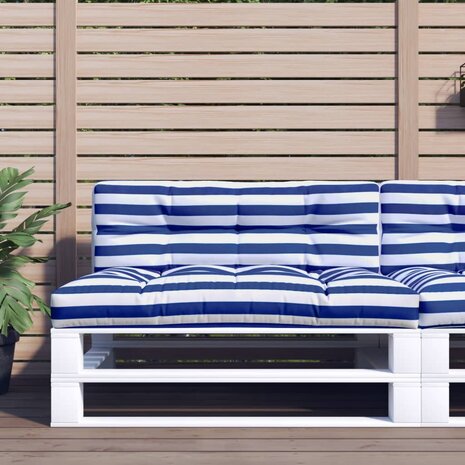 Palletkussen 120x40x12 cm stof gestreept blauw en wit 1