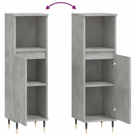 Badkamerkast 30x30x100 cm bewerkt hout betongrijs 9