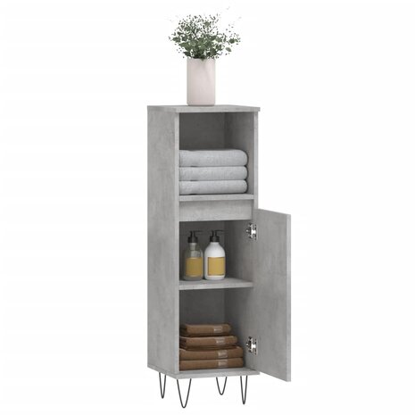 Badkamerkast 30x30x100 cm bewerkt hout betongrijs 4