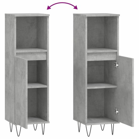 Badkamerkast 30x30x100 cm bewerkt hout betongrijs 9