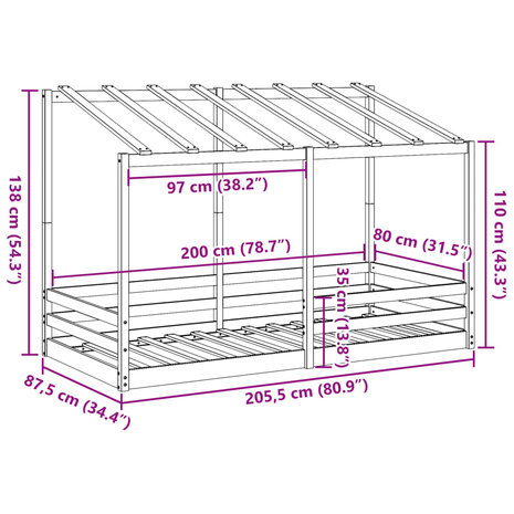 Kinderbed met bedhuis 80x200 cm massief grenenhout 9
