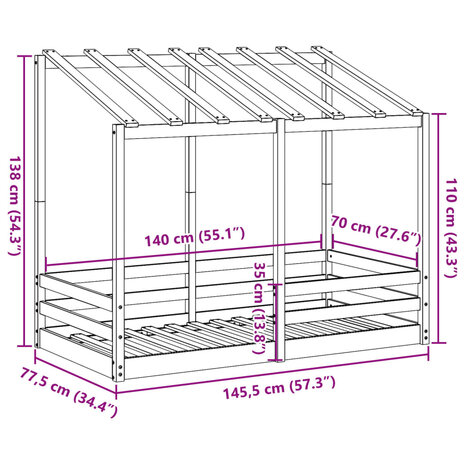 Kinderbed met bedhuis 70x140 cm massief grenenhout wasbruin 9