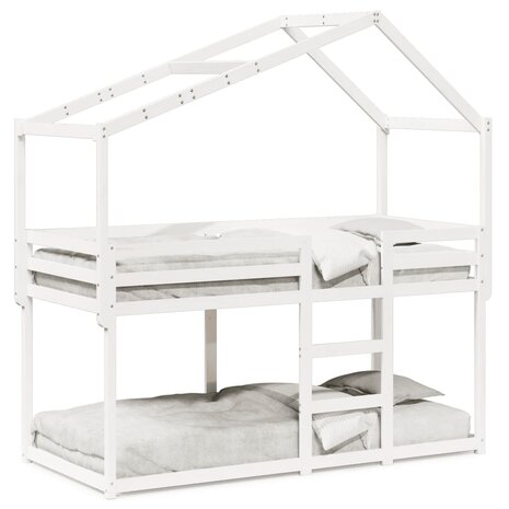 Stapelbed met bedhuis massief grenenhout wit 80x200 cm 2
