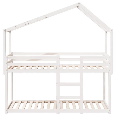Stapelbed met bedhuis massief grenenhout wit 80x200 cm 4