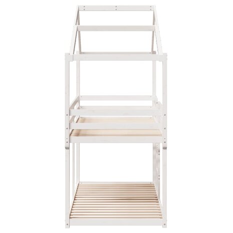Stapelbed met bedhuis massief grenenhout wit 80x200 cm 7