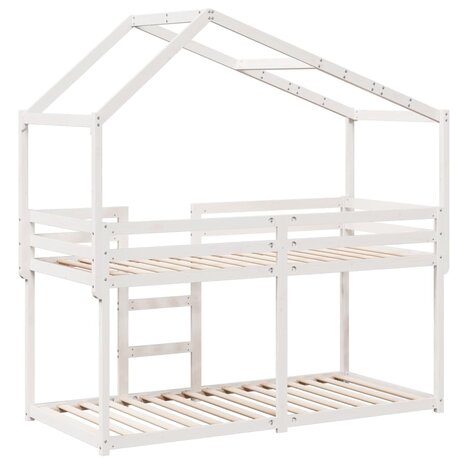 Stapelbed met bedhuis massief grenenhout wit 80x200 cm 8