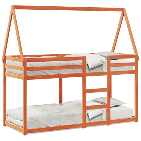 Stapelbed met dak massief grenenhout wasbruin 80x200 cm 2