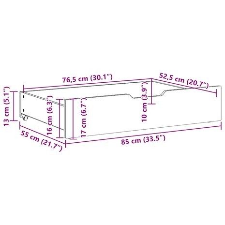Bedlades 2 st 85x55x17 massief grenenhout wasbruin 8