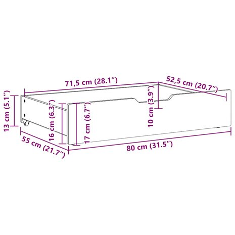 Bedlades 2 st 80x55x17 massief grenenhout wasbruin 8