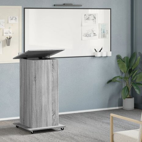 Lessenaar met wielen en lade 55x55x107 cm hout grijs sonoma 3