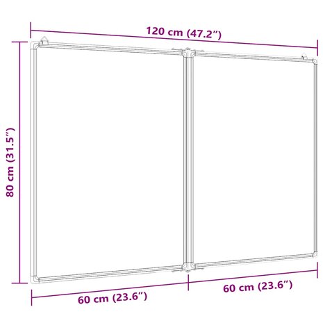 Whiteboard magnetisch inklapbaar 120x80x1,7 cm aluminium 7