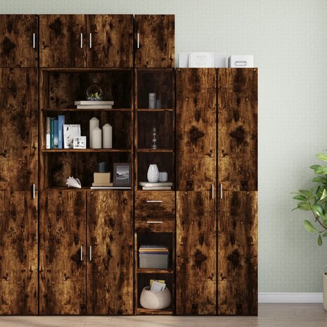 Opbergkast smal 30x42,5x225 cm bewerkt hout gerookt eikenkleur 1