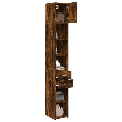 Opbergkast smal 30x42,5x225 cm bewerkt hout gerookt eikenkleur 3