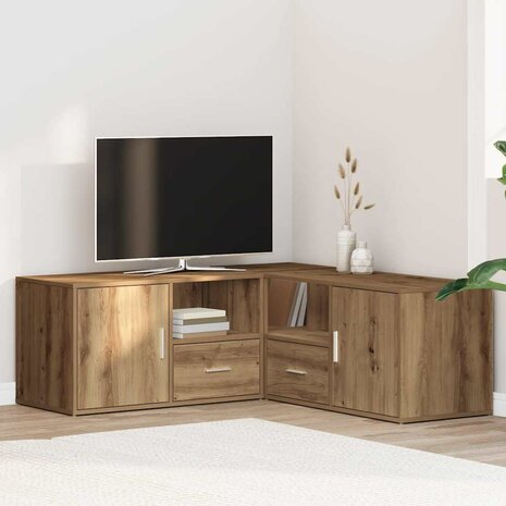 Hoekkast 200x40x45 cm bewerkt hout artisanaal eikenkleurig 1