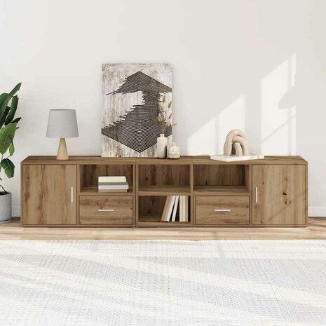 Hoekkast 200x40x45 cm bewerkt hout artisanaal eikenkleurig 3