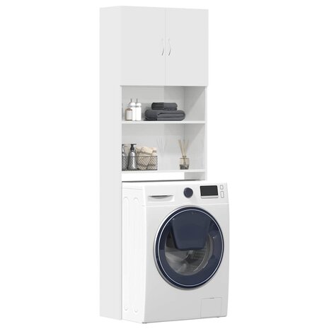 Wasmachinekast 64x24x190 cm bewerkt hout hoogglans wit 1
