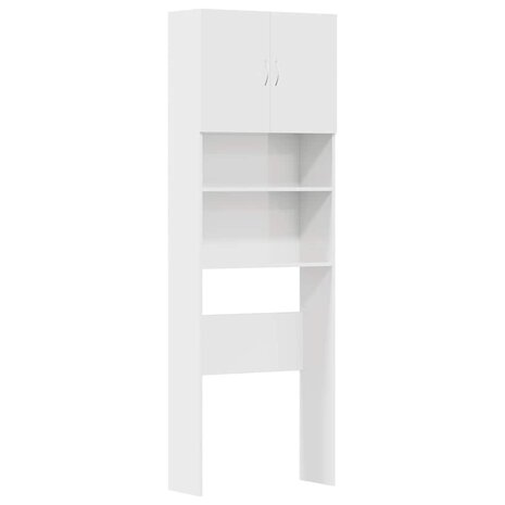 Wasmachinekast 64x24x190 cm bewerkt hout hoogglans wit 2