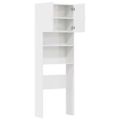 Wasmachinekast 64x24x190 cm bewerkt hout hoogglans wit 6