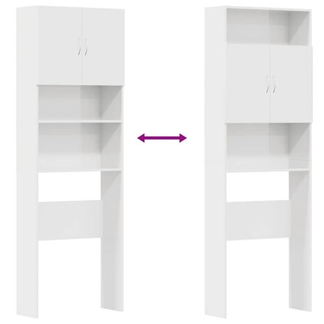 Wasmachinekast 64x24x190 cm bewerkt hout hoogglans wit 9