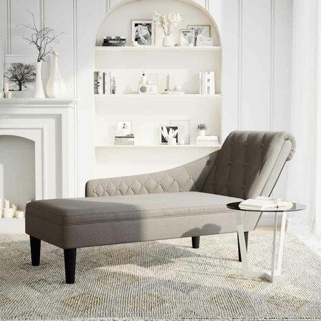 Chaise longue met kussen en rechterarmleuning stof taupe 2