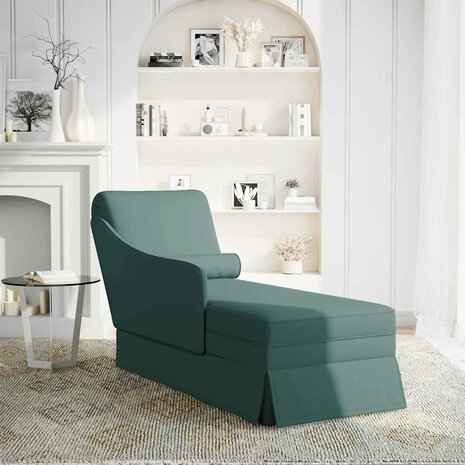 Chaise longue met bolster&rechterarmleuning fluweel donkergroen 2
