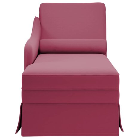 Chaise longue met bolster en rechterarmleuning fluweel wijnrood 4