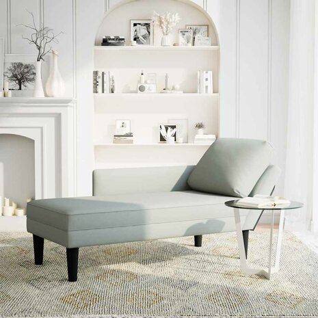 Chaise longue met kussen & rechterarmleuning fluweel lichtgrijs 2