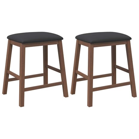 Barstoelen met kussens 2 st massief hout rubber bruin 2