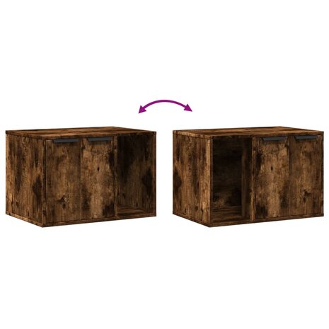 Kattenbakkast 60x40x40 cm bewerkt hout gerookt eikenkleurig 8