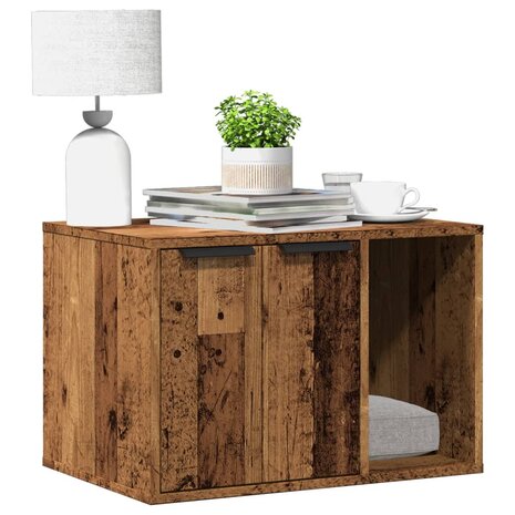 Kattenbakkast 60x40x40 cm bewerkt hout oud houtkleurig 1
