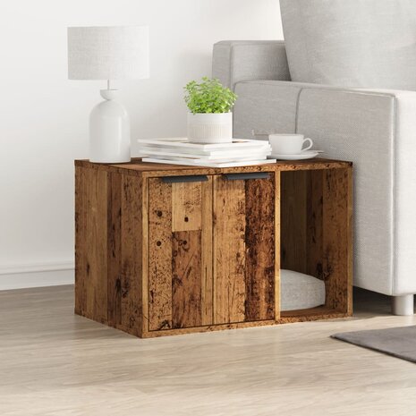 Kattenbakkast 60x40x40 cm bewerkt hout oud houtkleurig 3