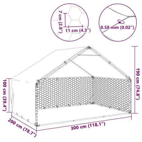 Hondenkennel buiten met deksel 3x2x1,9 m gegalvaniseerd staal 7