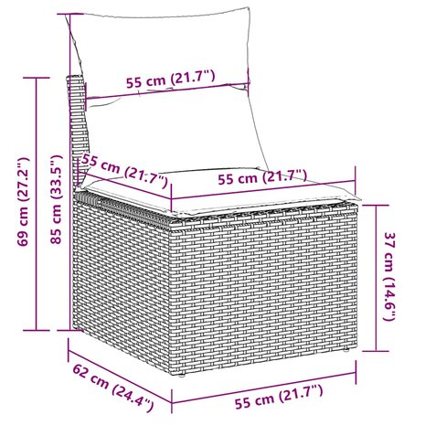 2-delige Loungeset met kussens poly rattan acacia zwart 7