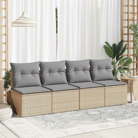 2-delige Loungeset met kussens poly rattan acacia beige 3